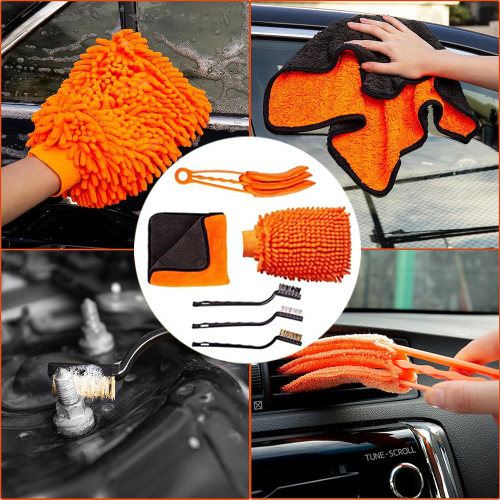 20 darabos készlet a jármű külső és belső felületeinek tisztításához és ápolásához