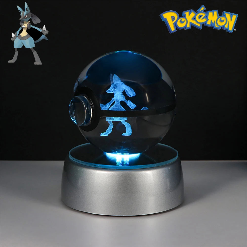Pokemon Crystal Ball Pikachu Gengar Eevee Mewtwo Lacario Anime Pokéball LED éjszakai fény alap gyerekeknek születésnapi ajándék lakberendezés