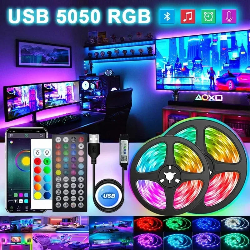 USB-s LED szalag világítás RGB 5050 LED-ekkel, zenére szinkronizálható, színváltós, TV háttérvilágításhoz, rugalmas LED lámpa szalag, szalag szalag partyhoz és otthoni dekorációhoz