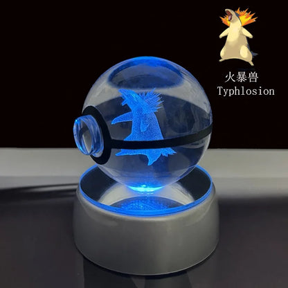 Pokemon Crystal Ball Pikachu Gengar Eevee Mewtwo Lacario Anime Pokéball LED éjszakai fény alap gyerekeknek születésnapi ajándék lakberendezés