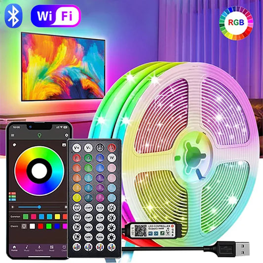 USB-s LED szalag világítás RGB 5050 LED-ekkel, zenére szinkronizálható, színváltós, TV háttérvilágításhoz, rugalmas LED lámpa szalag, szalag szalag partyhoz és otthoni dekorációhoz