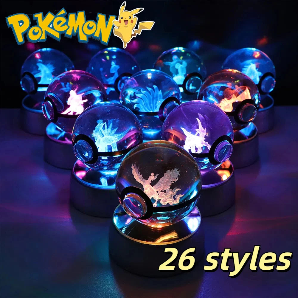 Pokemon Crystal Ball Pikachu Gengar Eevee Mewtwo Lacario Anime Pokéball LED éjszakai fény alap gyerekeknek születésnapi ajándék lakberendezés