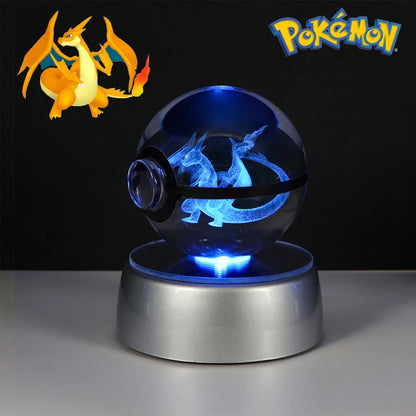Pokemon Crystal Ball Pikachu Gengar Eevee Mewtwo Lacario Anime Pokéball LED éjszakai fény alap gyerekeknek születésnapi ajándék lakberendezés