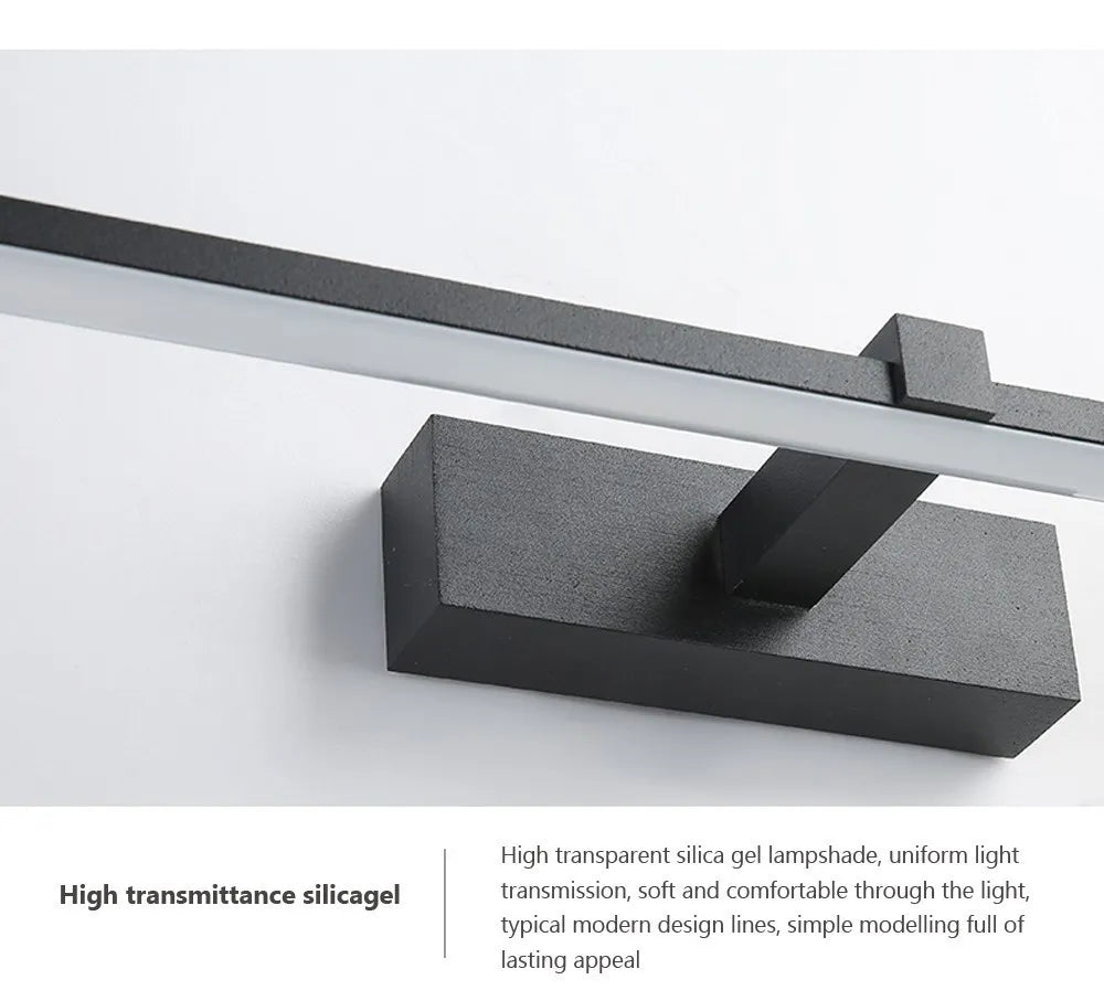 LED tükrös fali lámpa fürdőszobába, vízálló kivitelben, fehér vagy fekete színben. Modern, lapos kialakítású beltéri LED fali lámpa, fürdőszobai világításhoz és sminkeléshez