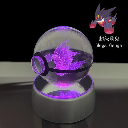 Pokemon Crystal Ball Pikachu Gengar Eevee Mewtwo Lacario Anime Pokéball LED éjszakai fény alap gyerekeknek születésnapi ajándék lakberendezés