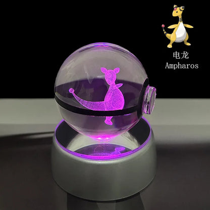 Pokemon Crystal Ball Pikachu Gengar Eevee Mewtwo Lacario Anime Pokéball LED éjszakai fény alap gyerekeknek születésnapi ajándék lakberendezés