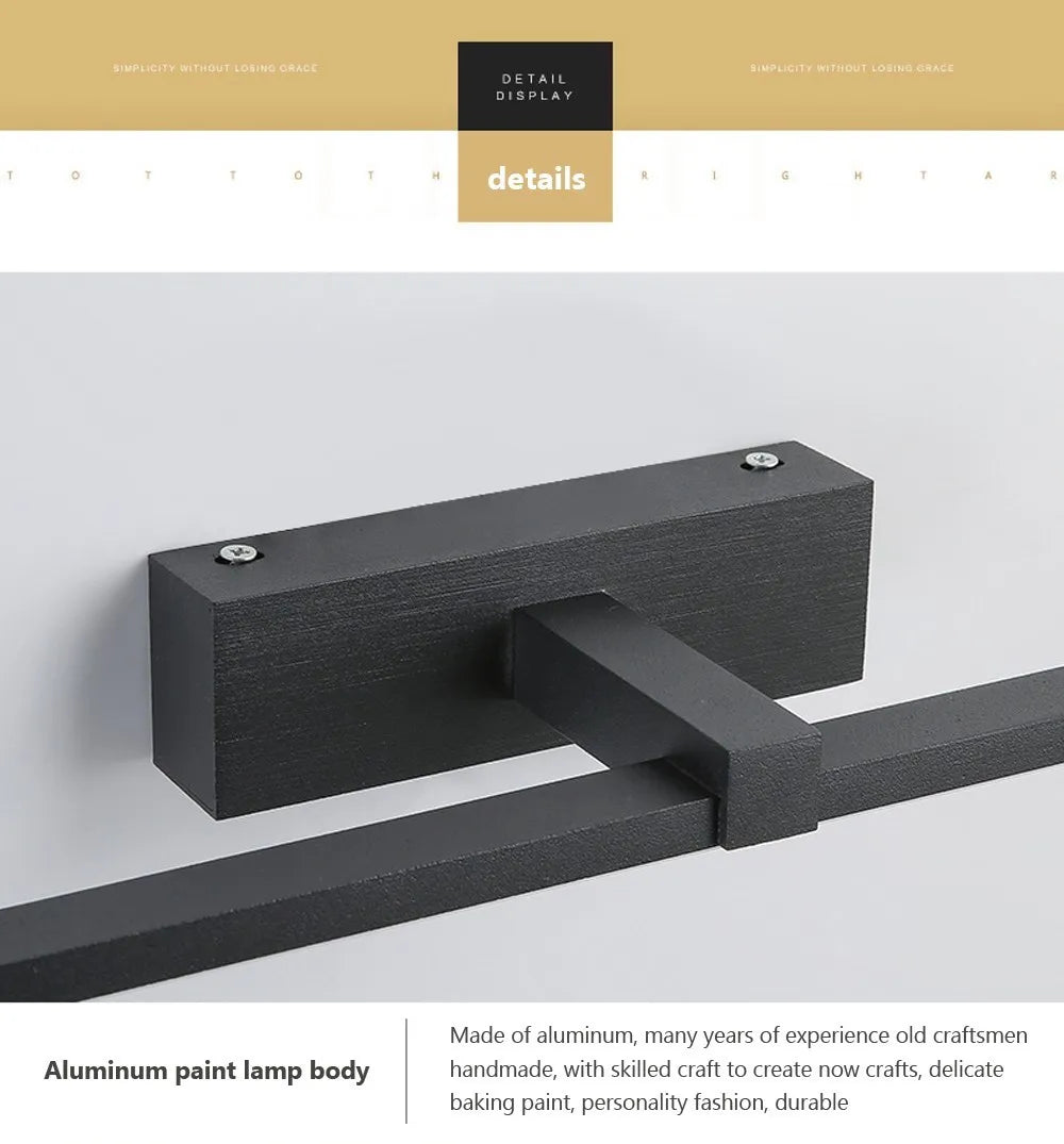 LED tükrös fali lámpa fürdőszobába, vízálló kivitelben, fehér vagy fekete színben. Modern, lapos kialakítású beltéri LED fali lámpa, fürdőszobai világításhoz és sminkeléshez