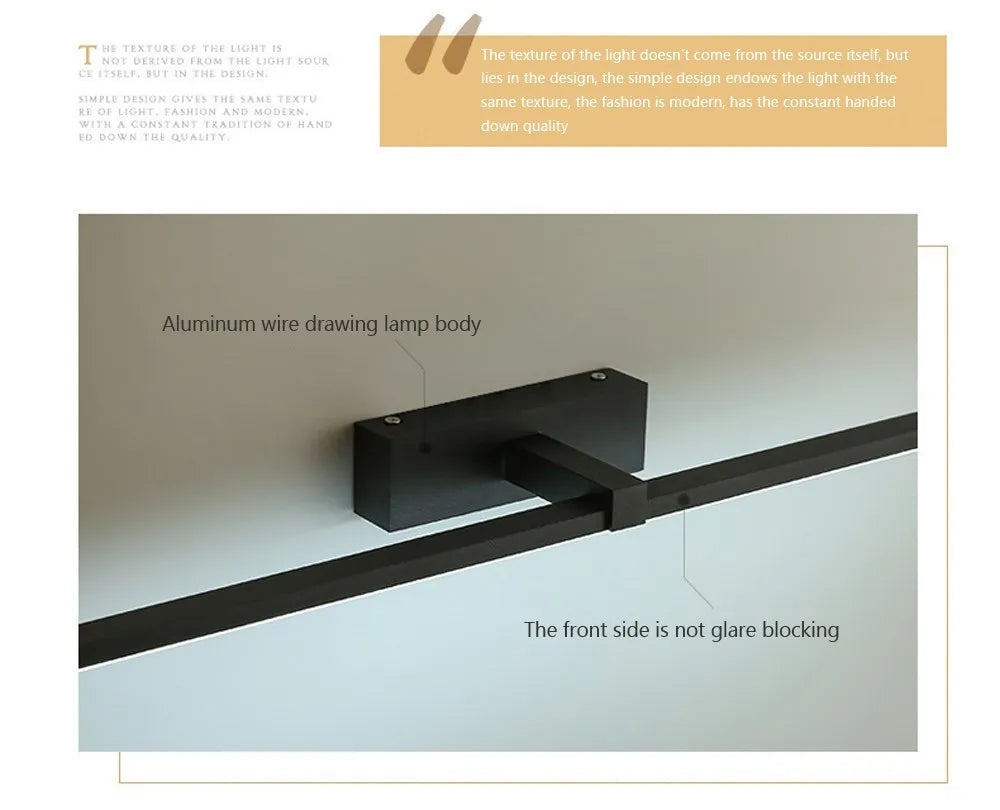 LED tükrös fali lámpa fürdőszobába, vízálló kivitelben, fehér vagy fekete színben. Modern, lapos kialakítású beltéri LED fali lámpa, fürdőszobai világításhoz és sminkeléshez