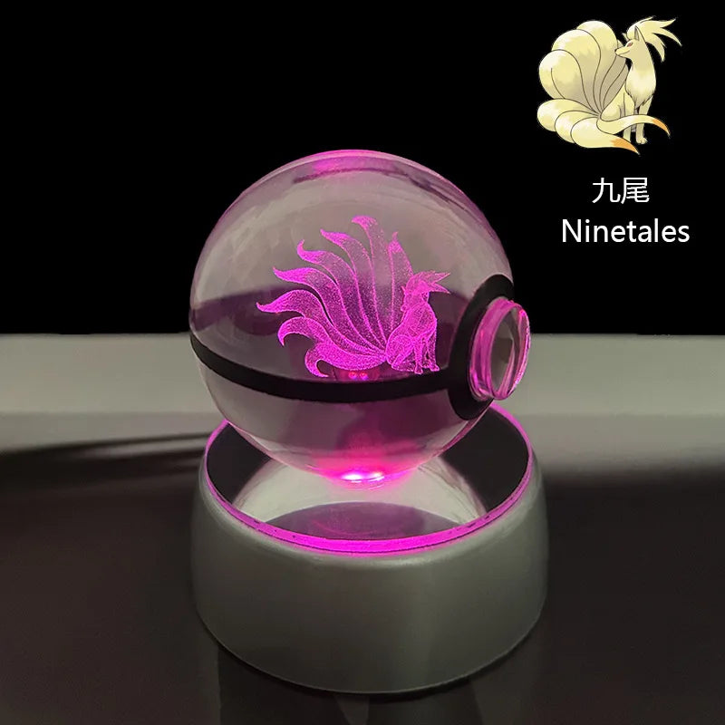 Pokemon Crystal Ball Pikachu Gengar Eevee Mewtwo Lacario Anime Pokéball LED éjszakai fény alap gyerekeknek születésnapi ajándék lakberendezés