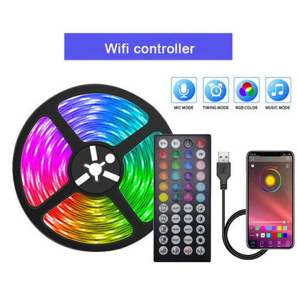 USB-s LED szalag világítás RGB 5050 LED-ekkel, zenére szinkronizálható, színváltós, TV háttérvilágításhoz, rugalmas LED lámpa szalag, szalag szalag partyhoz és otthoni dekorációhoz